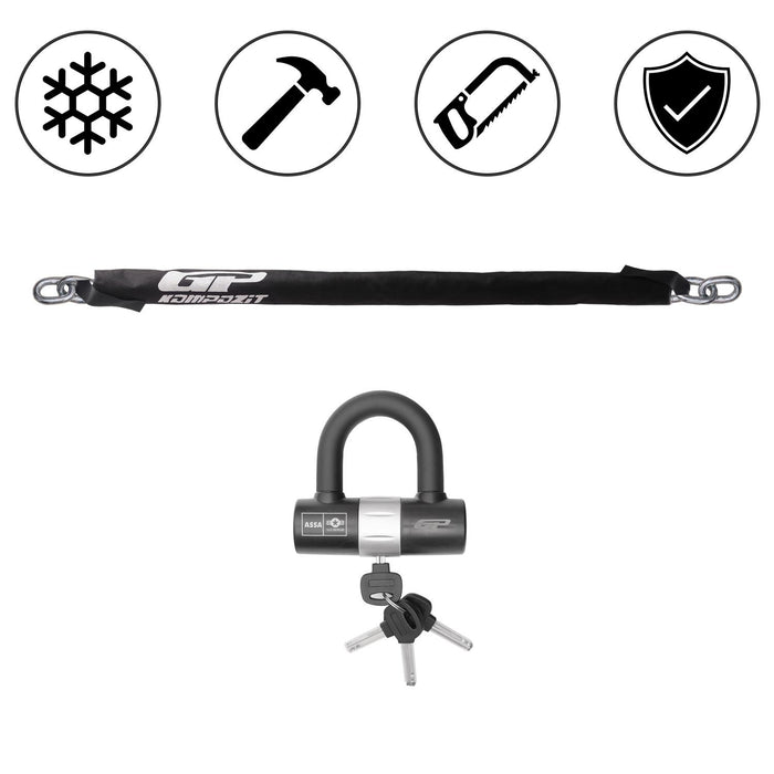 GP Kompozit Unbreakable Heavy Duty Security Chain For Motorcycle with 4 Keys (200cm Long / 10mm Thick) Motorbike, Bike, Generator, Gates