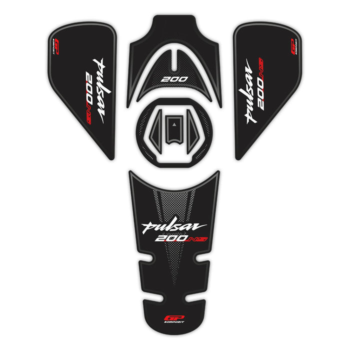 GP Kompozit Jeu de coussinets de réservoir noir-rouge compatible pour Bajaj Pulsar NS200 2011-2023