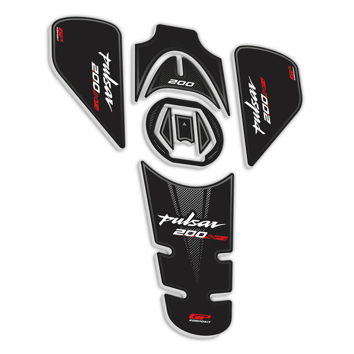 GP Kompozit Tank Pad Set Black-Red Compatible For Bajaj Pulsar NS200  2011-2023