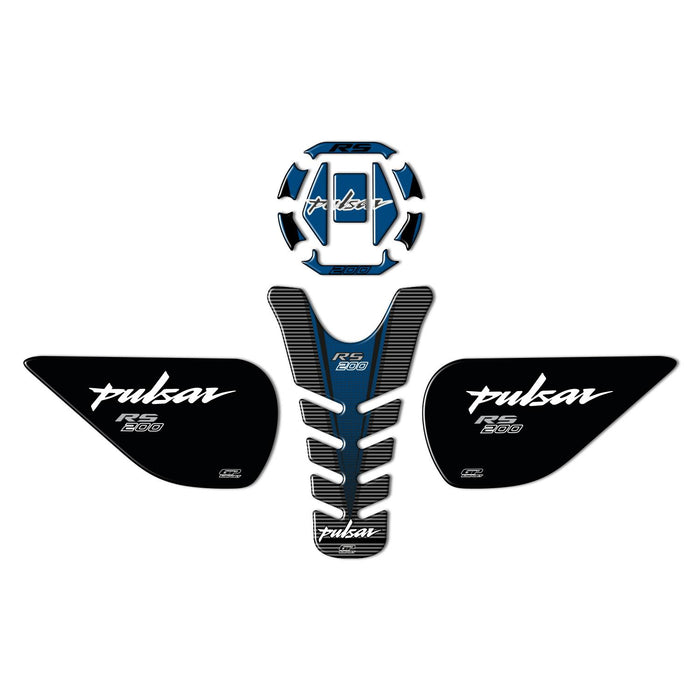 Ensemble de coussinets de réservoir GP Kompozit bleu compatible pour Bajaj RS200 2015-2020