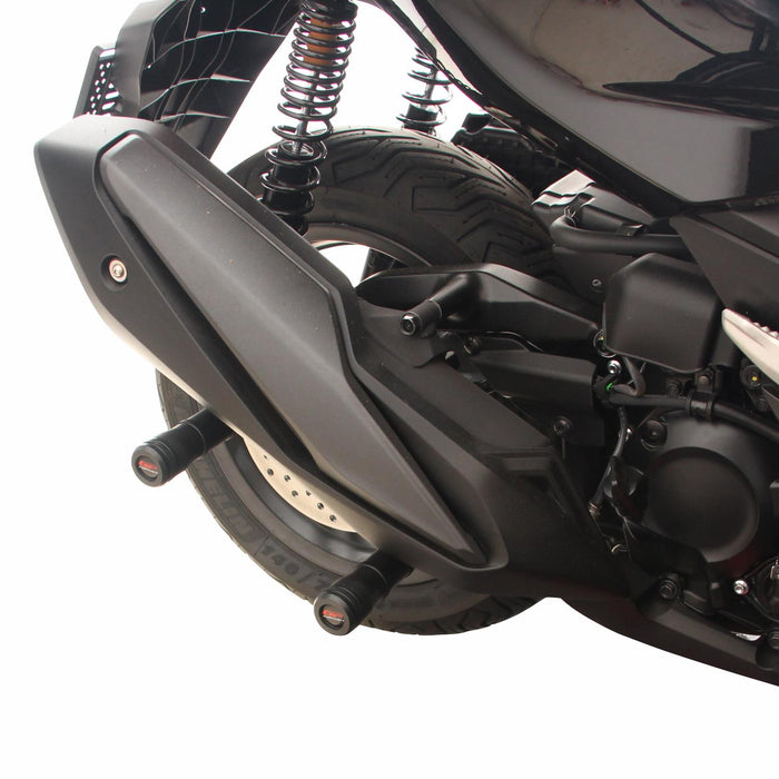 GP Kompozit Curseur de cadre d'échappement noir compatible avec Honda Forza 250 / Forza 300 / Forza 350 / NSS300 / NSS350 2018-2023