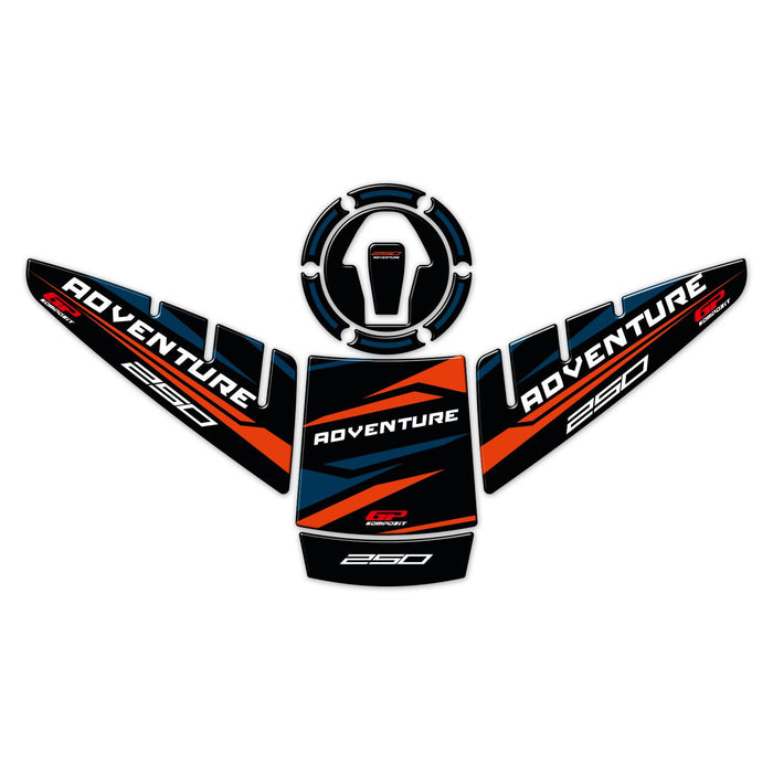 GP Kompozit Tank Pad Set Black-Blue Compatible For KTM 250 Adventure 2020-2024
