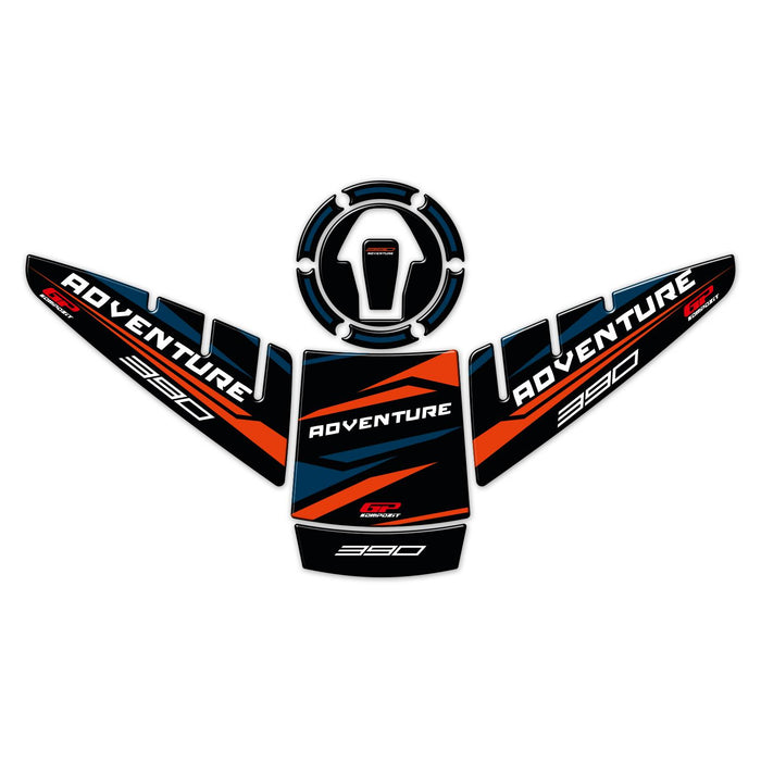 GP Kompozit Tank Pad Set Black-Blue Compatible For KTM 390 Adventure 2020-2024