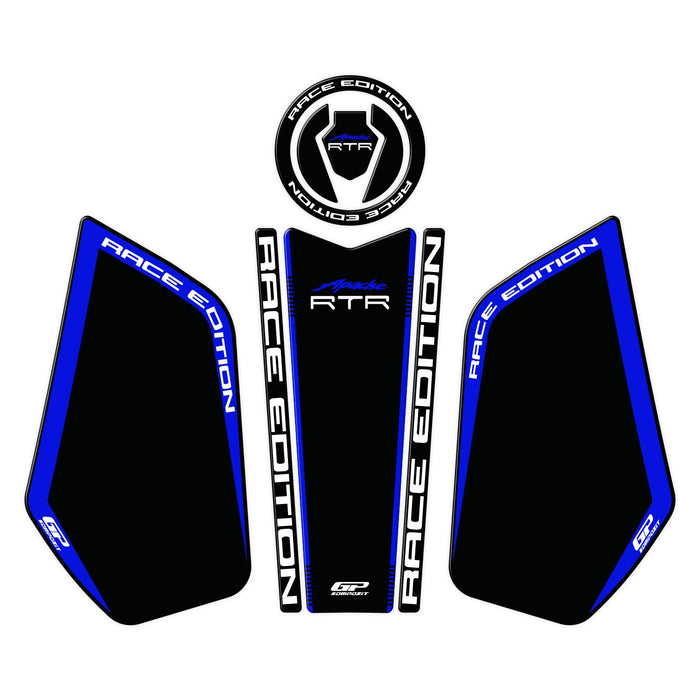 GP Kompozit Tank Pad Black-Blue Compatible For TVS Apache RTR 200 2024
