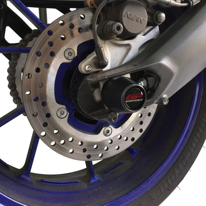 GP Kompozit Protector de eje delantero y trasero, marco deslizante, color negro, compatible con Yamaha MT-09 2013-2016