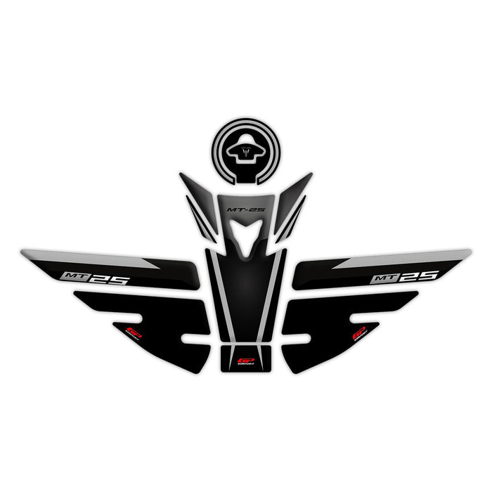 GP Kompozit Kit de protection de réservoir noir-gris compatible pour Yamaha MT-25 / MT-03 2015-2019