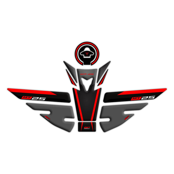 Ensemble de protections de réservoir GP Kompozit noir-rouge compatible pour Yamaha MT-25 / MT-03 2015-2019