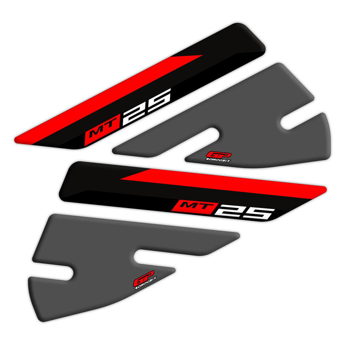 GP Kompozit Tank Pad Set Black-Red Compatible For Yamaha MT-25  2015-2019