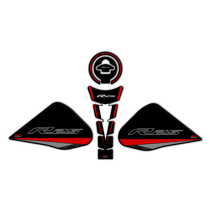 GP Kompozit Kit de protections de réservoir Rouge Compatible pour Yamaha YZF-R25 / YZF-R3 2015-2018