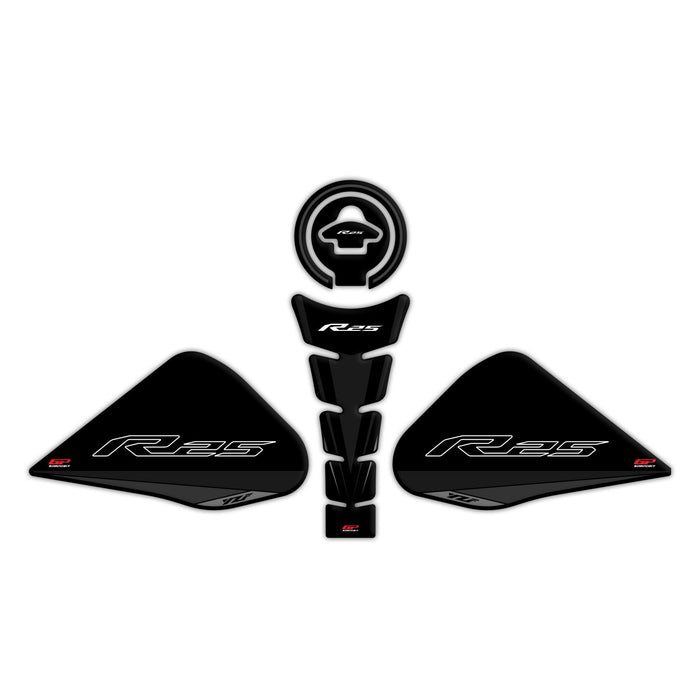 GP Kompozit Kit de protections de réservoir noir compatible avec Yamaha YZF-R25 / YZF-R3 2015-2018