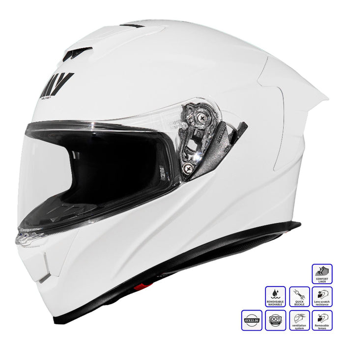 GP Kompozit MY HELMET MKS001-PW Full Face Motorcycle Helmet with Race Spoiler and Flip Up Dual Visor ABS Shell Helmet ECE R 22.06 and DOT Approved