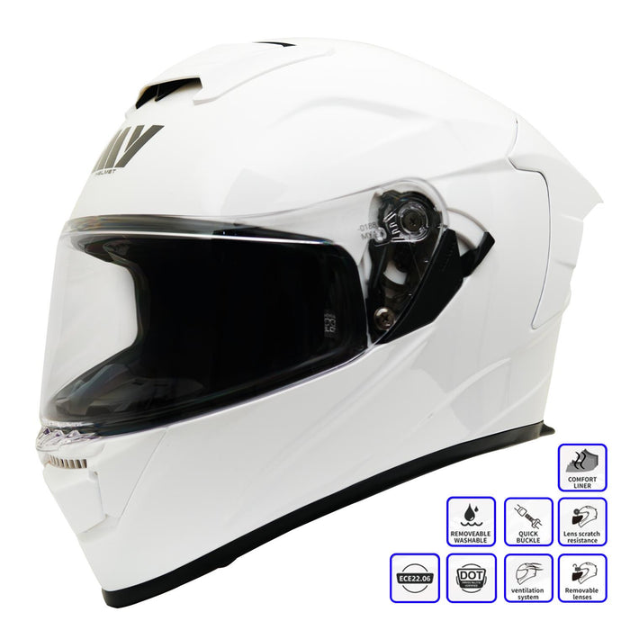GP Kompozit MY HELMET MKS001-PW Full Face Motorcycle Helmet with Race Spoiler and Flip Up Dual Visor ABS Shell Helmet ECE R 22.06 and DOT Approved