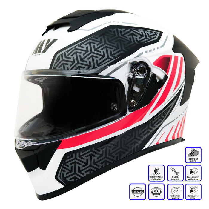 GP Kompozit MY HELMET MKS001-WRB Full Face Motorcycle Helmet with Race Spoiler and Flip Up Dual Visor ABS Shell Helmet ECE R 22.06 and DOT Approved