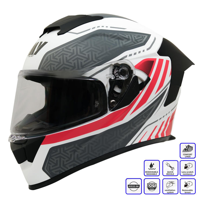 GP Kompozit MY HELMET MKS001-WRG Full Face Motorcycle Helmet with Race Spoiler and Flip Up Dual Visor ABS Shell Helmet ECE R 22.06 and DOT Approved