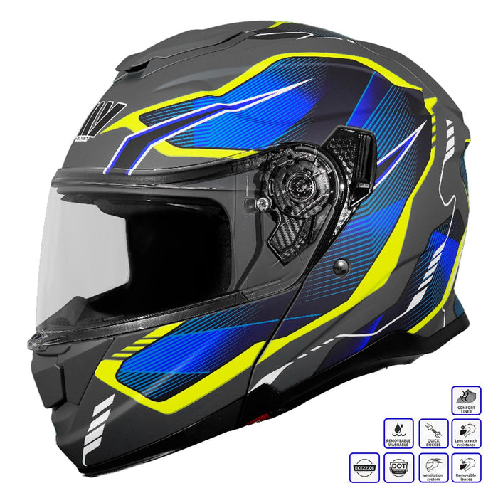 GP Kompozit MY HELMET MKS002-EGBY Modular Full Face Motorcycle Helmet with Race Spoiler and Flip Up Dual Visor ABS Shell Helmet ECE R 22.06 and DOT Approved