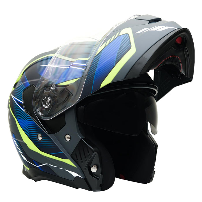 GP Kompozit MY HELMET MKS002-EGBY Modular Full Face Motorcycle Helmet with Race Spoiler and Flip Up Dual Visor ABS Shell Helmet ECE R 22.06 and DOT Approved