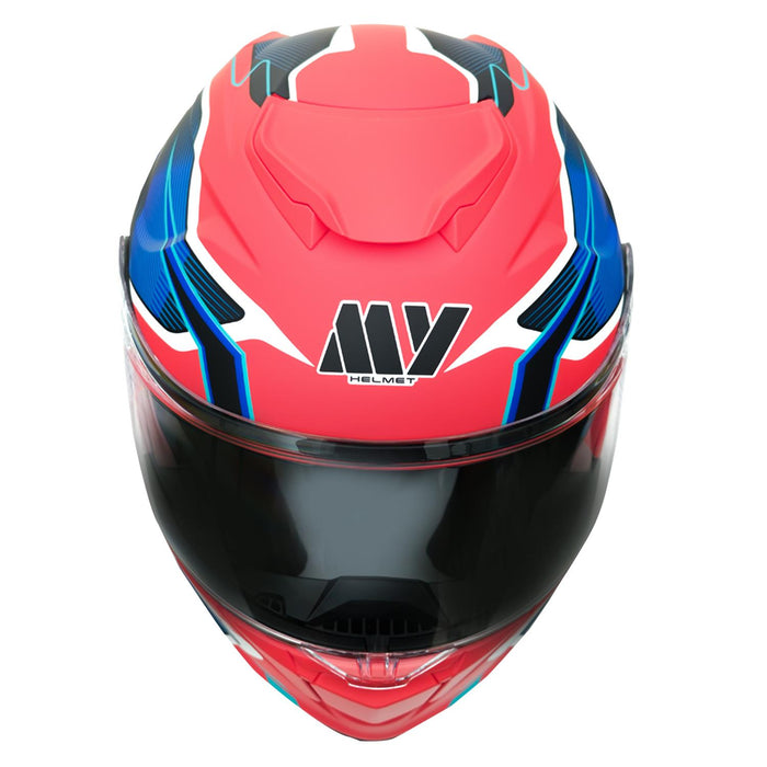 GP Kompozit MY HELMET MKS002-RBW Modular Full Face Motorcycle Helmet with Race Spoiler and Flip Up Dual Visor ABS Shell Helmet ECE R 22.06 and DOT Approved