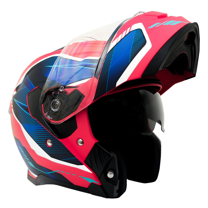 GP Kompozit MY HELMET MKS002-RBW Modular Full Face Motorcycle Helmet with Race Spoiler and Flip Up Dual Visor ABS Shell Helmet ECE R 22.06 and DOT Approved
