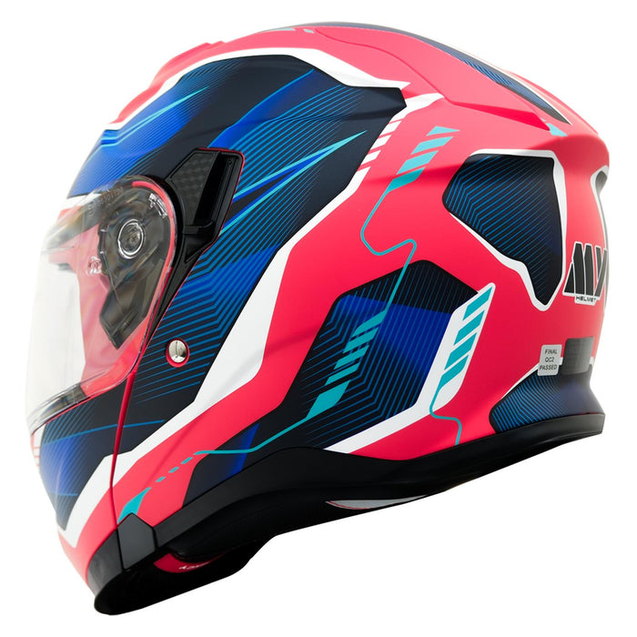 GP Kompozit MY HELMET MKS002-RBW Modular Full Face Motorcycle Helmet with Race Spoiler and Flip Up Dual Visor ABS Shell Helmet ECE R 22.06 and DOT Approved