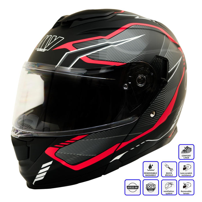 GP Kompozit MY HELMET MKS002-BGR Modular Full Face Motorcycle Helmet with Race Spoiler and Flip Up Dual Visor ABS Shell Helmet ECE R 22.06 and DOT Approved