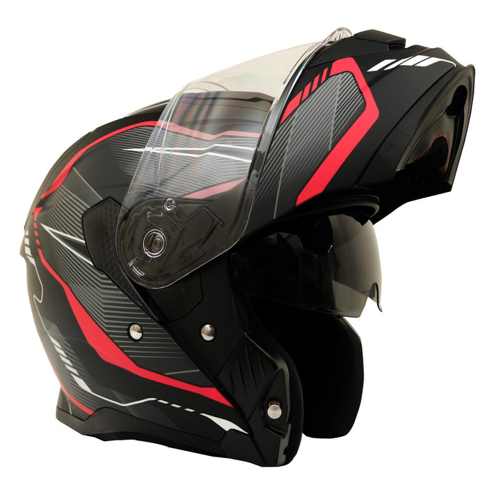GP Kompozit MY HELMET MKS002-BGR Modular Full Face Motorcycle Helmet with Race Spoiler and Flip Up Dual Visor ABS Shell Helmet ECE R 22.06 and DOT Approved
