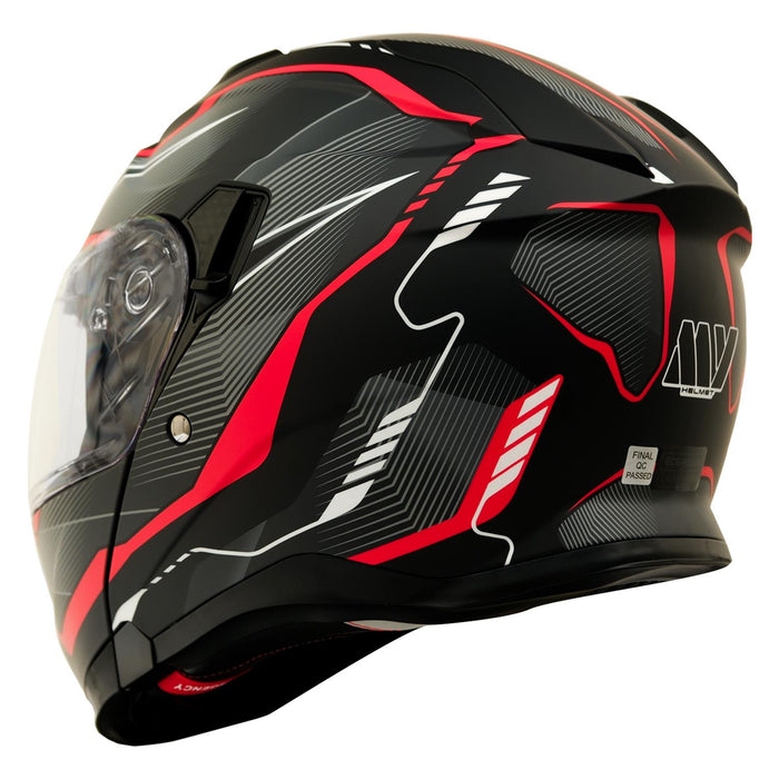 GP Kompozit MY HELMET MKS002-BGR Modular Full Face Motorcycle Helmet with Race Spoiler and Flip Up Dual Visor ABS Shell Helmet ECE R 22.06 and DOT Approved