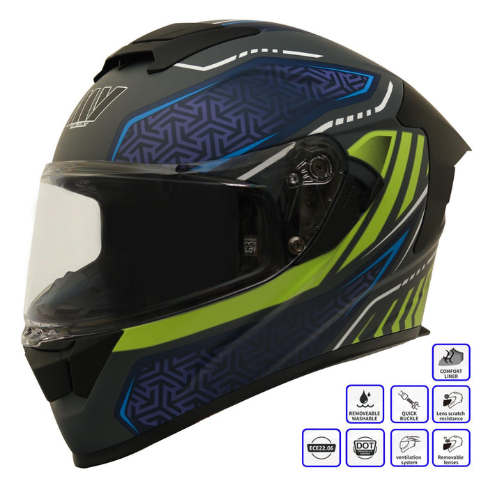 GP Kompozit MY HELMET MKS001-RGBY Full Face Motorcycle Helmet with Race Spoiler and Flip Up Dual Visor ABS Shell Helmet ECE R 22.06 and DOT Approved