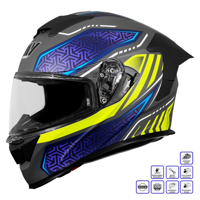 GP Kompozit MY HELMET MKS001-RGBY Full Face Motorcycle Helmet with Race Spoiler and Flip Up Dual Visor ABS Shell Helmet ECE R 22.06 and DOT Approved