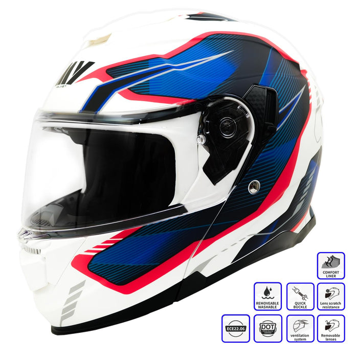 GP Kompozit MY HELMET MKS002-WRB Modular Full Face Motorcycle Helmet with Race Spoiler and Flip Up Dual Visor ABS Shell Helmet ECE R 22.06 and DOT Approved