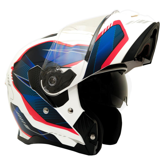 GP Kompozit MY HELMET MKS002-WRB Modular Full Face Motorcycle Helmet with Race Spoiler and Flip Up Dual Visor ABS Shell Helmet ECE R 22.06 and DOT Approved