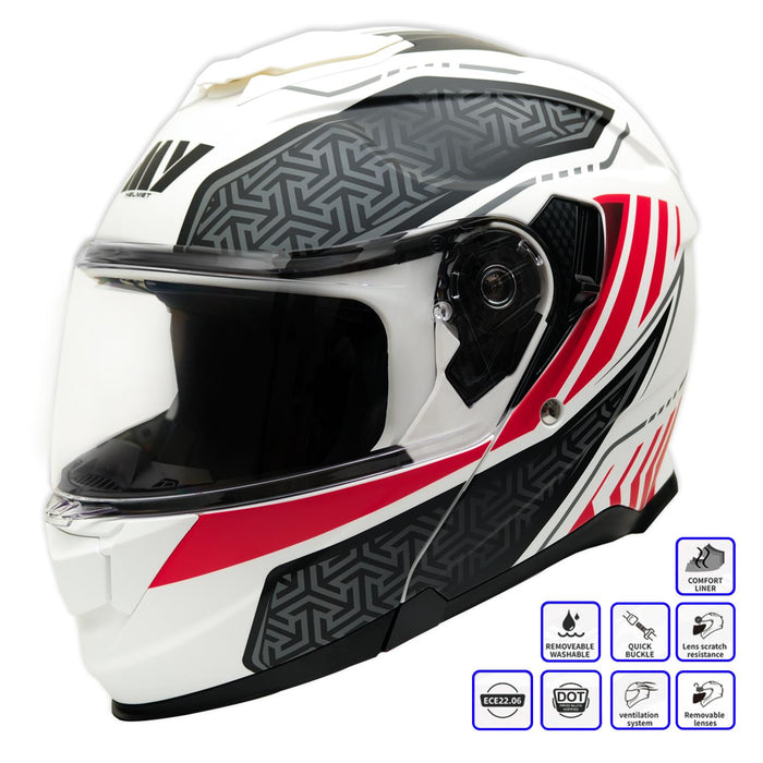 GP Kompozit MY HELMET MKS002-WRB Modular Full Face Motorcycle Helmet with Race Spoiler and Flip Up Dual Visor ABS Shell Helmet ECE R 22.06 and DOT Approved