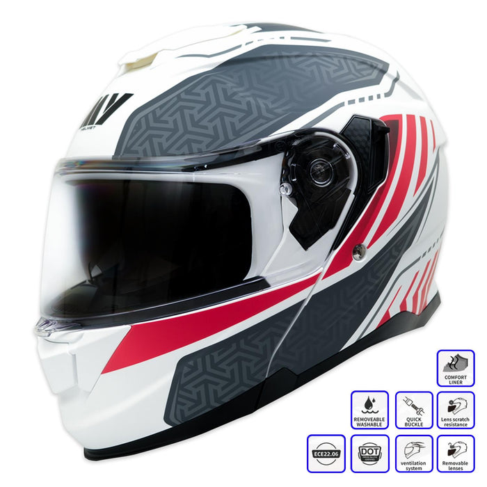 GP Kompozit MY HELMET MKS002-WRG Modular Full Face Motorcycle Helmet with Race Spoiler and Flip Up Dual Visor ABS Shell Helmet ECE R 22.06 and DOT Approved