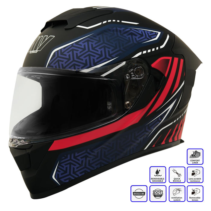 GP Kompozit MY HELMET MKS001-BBR Full Face Motorcycle Helmet with Race Spoiler and Flip Up Dual Visor ABS Shell Helmet ECE R 22.06 and DOT Approved