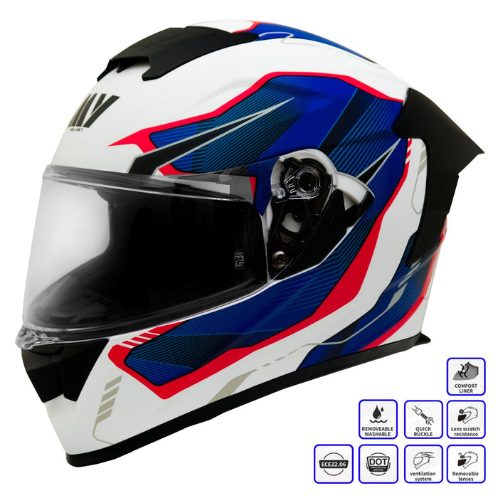 GP Kompozit MY HELMET MKS001-WBR Full Face Motorcycle Helmet with Race Spoiler and Flip Up Dual Visor ABS Shell Helmet ECE R 22.06 and DOT Approved