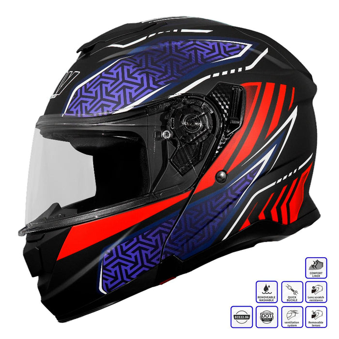 GP Kompozit MY HELMET MKS002-BBR Modular Full Face Motorcycle Helmet with Race Spoiler and Flip Up Dual Visor ABS Shell Helmet ECE R 22.06 and DOT Approved