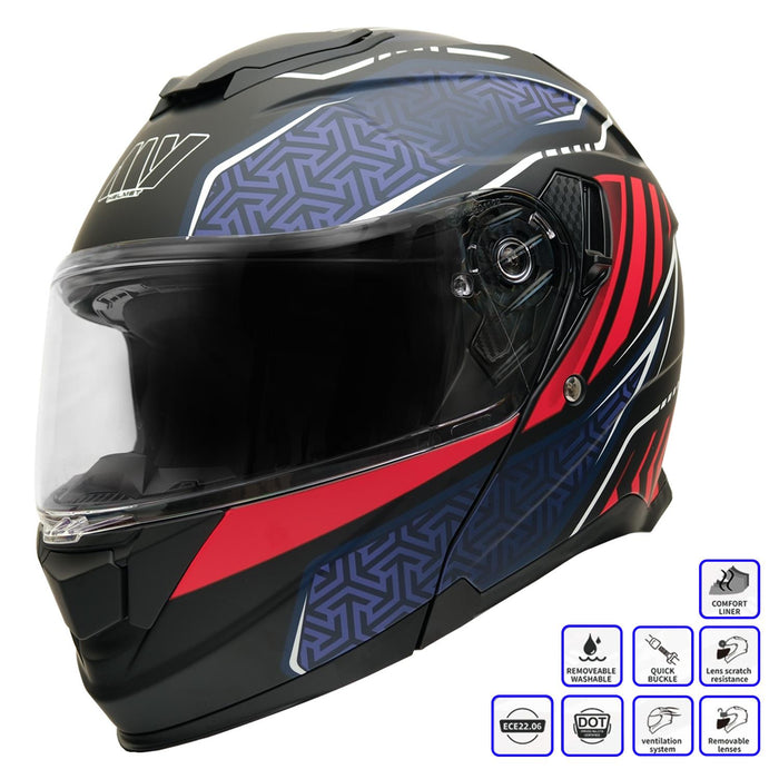 GP Kompozit MY HELMET MKS002-BBR Modular Full Face Motorcycle Helmet with Race Spoiler and Flip Up Dual Visor ABS Shell Helmet ECE R 22.06 and DOT Approved