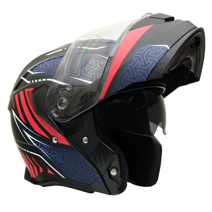 GP Kompozit MY HELMET MKS002-BBR Modular Full Face Motorcycle Helmet with Race Spoiler and Flip Up Dual Visor ABS Shell Helmet ECE R 22.06 and DOT Approved