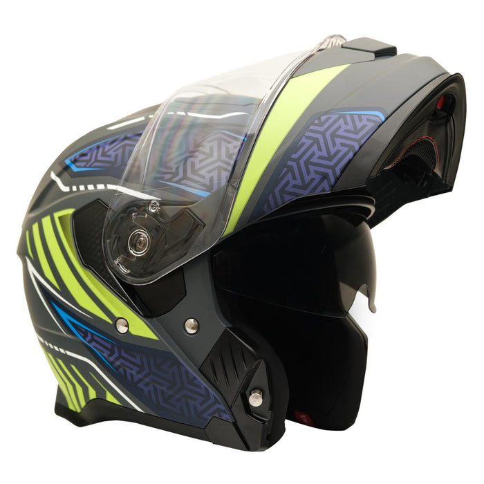 GP Kompozit MY HELMET MKS002-RGBY Modular Full Face Motorcycle Helmet with Race Spoiler and Flip Up Dual Visor ABS Shell Helmet ECE R 22.06 and DOT Approved