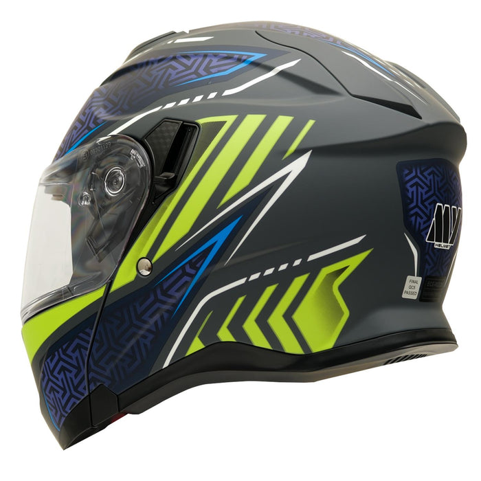 GP Kompozit MY HELMET MKS002-RGBY Modular Full Face Motorcycle Helmet with Race Spoiler and Flip Up Dual Visor ABS Shell Helmet ECE R 22.06 and DOT Approved