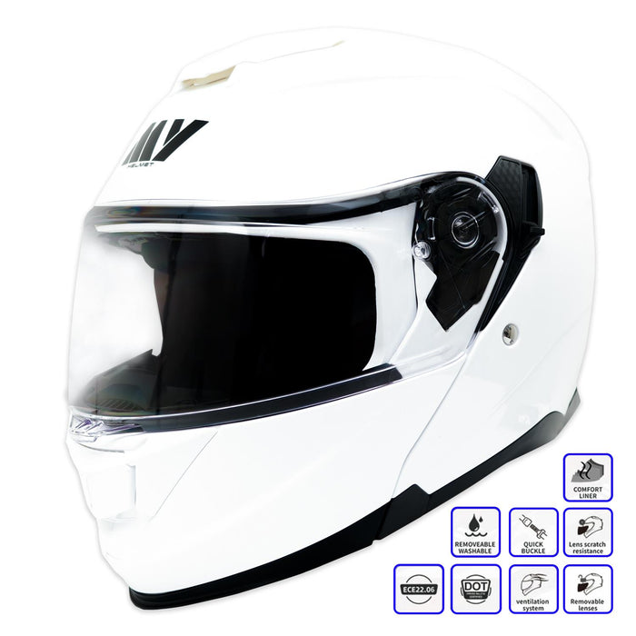 GP Kompozit MY HELMET MKS002-PW Modular Full Face Motorcycle Helmet with Race Spoiler and Flip Up Dual Visor ABS Shell Helmet ECE R 22.06 and DOT Approved