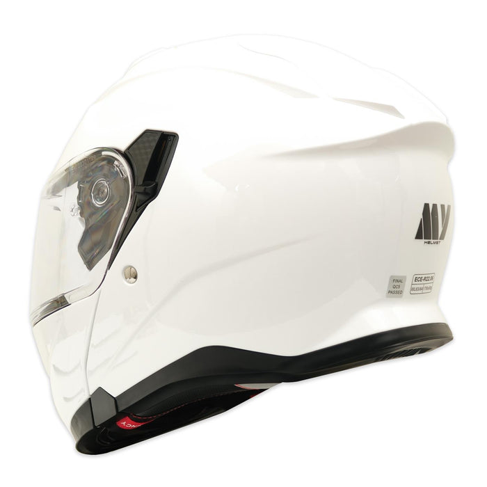 GP Kompozit MY HELMET MKS002-PW Modular Full Face Motorcycle Helmet with Race Spoiler and Flip Up Dual Visor ABS Shell Helmet ECE R 22.06 and DOT Approved