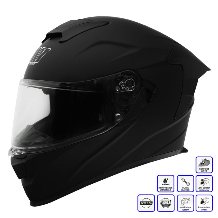 GP Kompozit MY HELMET MKS001-MB Full Face Motorcycle Helmet with Race Spoiler and Flip Up Dual Visor ABS Shell Helmet ECE R 22.06 and DOT Approved