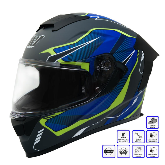 GP Kompozit MY HELMET MKS001-EGBY Full Face Motorcycle Helmet with Race Spoiler and Flip Up Dual Visor ABS Shell Helmet ECE R 22.06 and DOT Approved