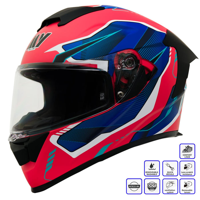 GP Kompozit MY HELMET MKS001-RBW Full Face Motorcycle Helmet with Race Spoiler and Flip Up Dual Visor ABS Shell Helmet ECE R 22.06 and DOT Approved