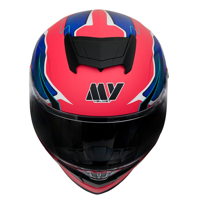 GP Kompozit MY HELMET MKS001-RBW Full Face Motorcycle Helmet with Race Spoiler and Flip Up Dual Visor ABS Shell Helmet ECE R 22.06 and DOT Approved
