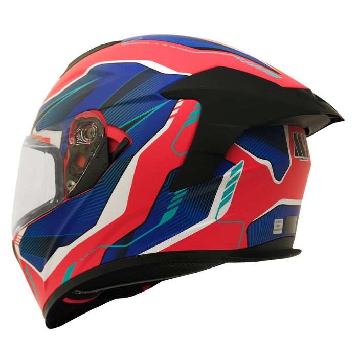 GP Kompozit MY HELMET MKS001-RBW Full Face Motorcycle Helmet with Race Spoiler and Flip Up Dual Visor ABS Shell Helmet ECE R 22.06 and DOT Approved
