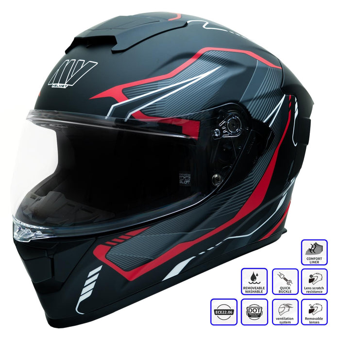 GP Kompozit MY HELMET MKS001-BGR Full Face Motorcycle Helmet with Race Spoiler and Flip Up Dual Visor ABS Shell Helmet ECE R 22.06 and DOT Approved