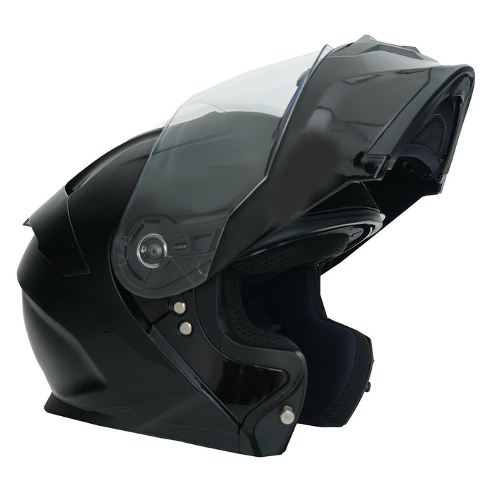 GP NERO MKS004-B Full Face Motorcycle Helmet with Sun Visor & Clear Visor – Bright Black