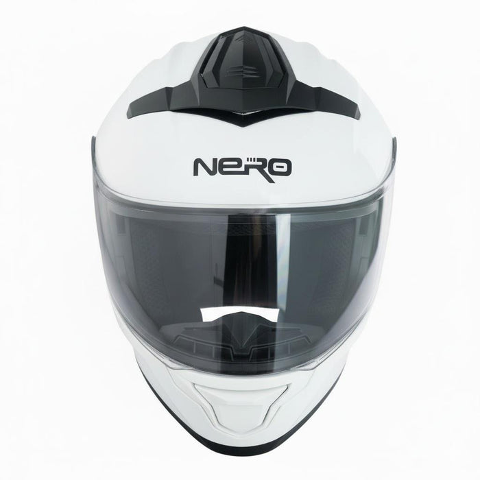 Casco Integral de Moto GP NERO MKS004-GW con Visor Solar y Visor Transparente – Blanco Brillante