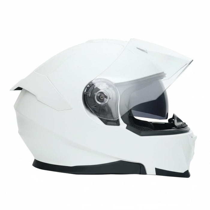 Casco Integral de Moto GP NERO MKS004-GW con Visor Solar y Visor Transparente – Blanco Brillante